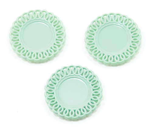 Dollhouse Miniature Lace-Edged Plates, 3Pc, Jadeite